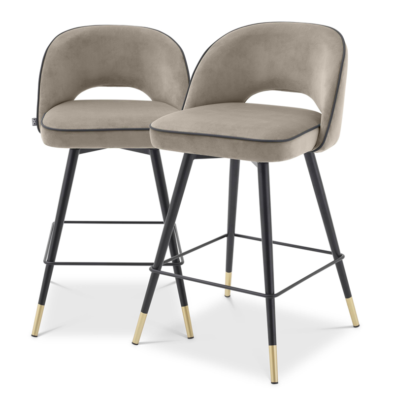 Комплект полубарных стульев Eichholtz Counter Stool Cliff set of 2 greige Бежево-серый Черный Латунь в Омске | Loft Concept 