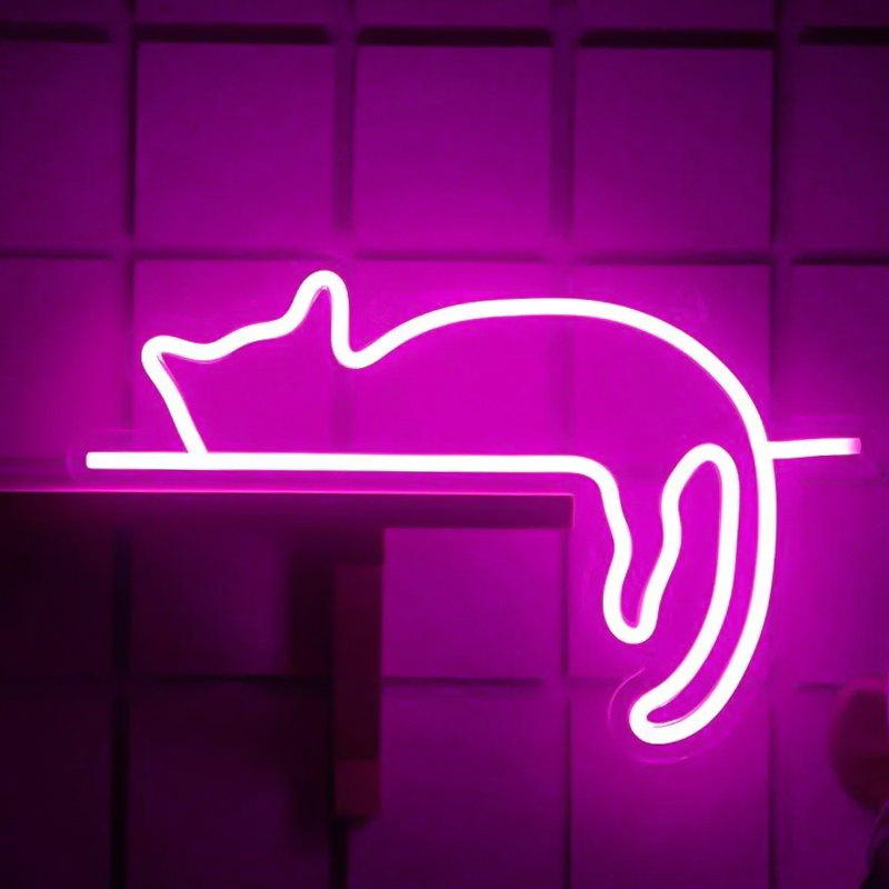 Неоновая настенная лампа Sleeping Kitten Neon Wall Lamp Розовый в Омске | Loft Concept 