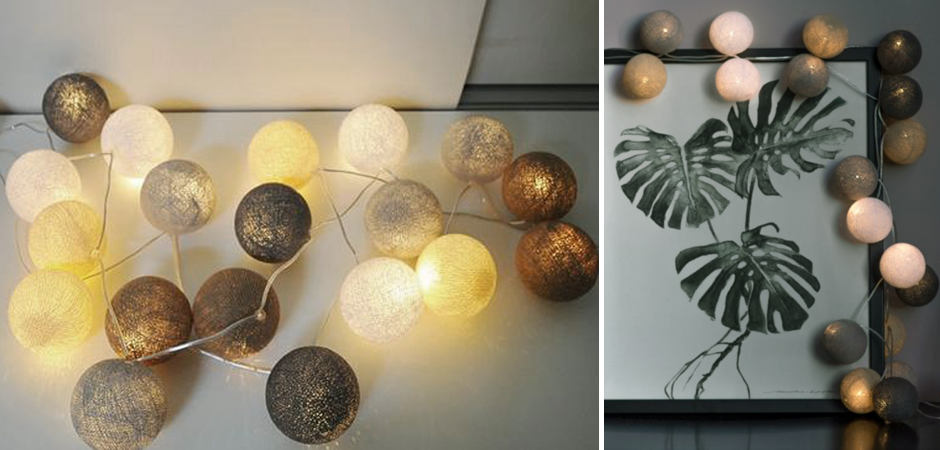 Гирлянда хлопковые фонарики Сotton Ball Sand-Grey - Loft-Concept в Омске