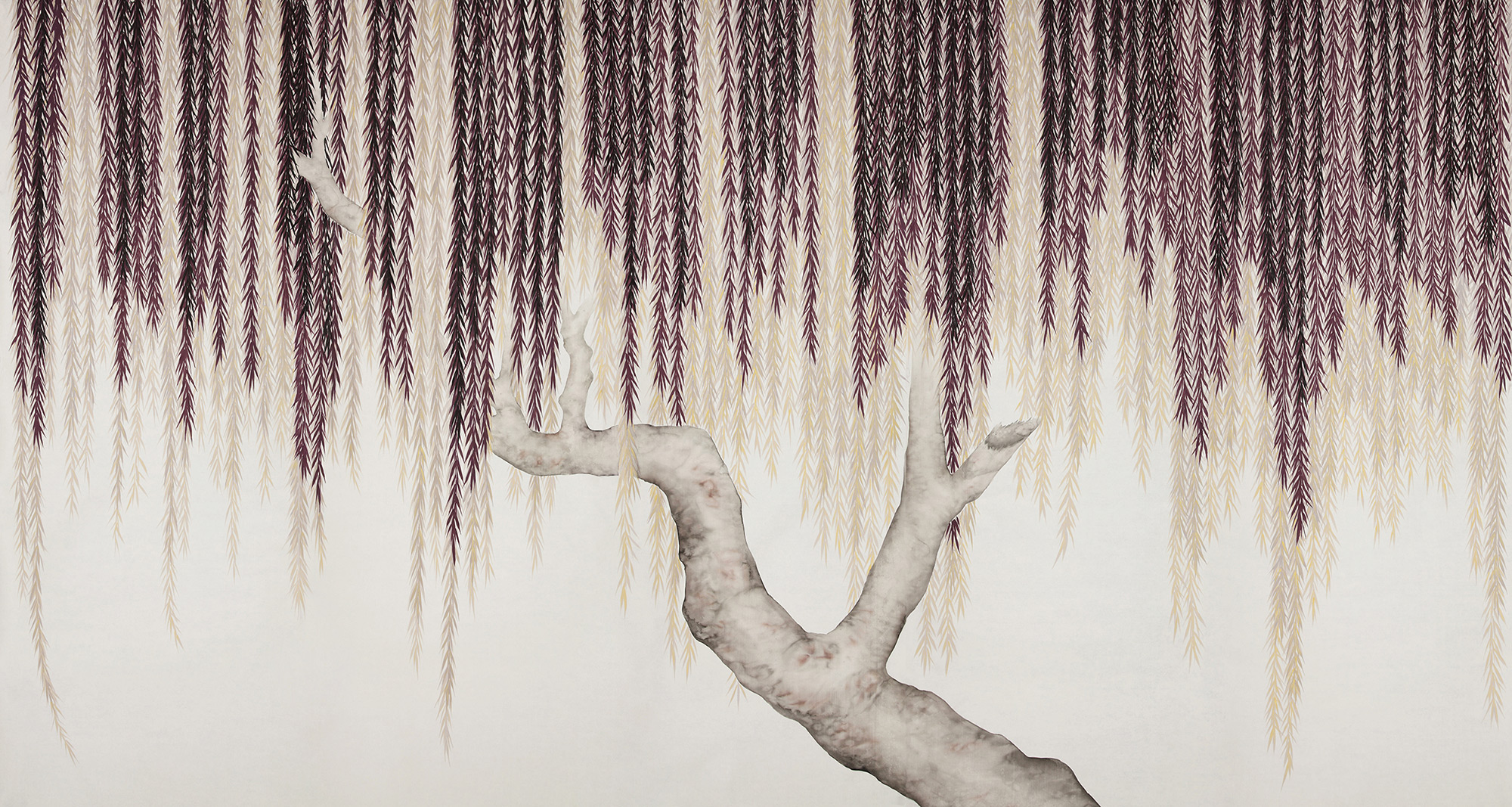 Обои ручная роспись Willow Boysenberry on Bleached White dyed silk Обои ручная роспись Willow Boysenberry on Bleached White dyed silk - постер Loft-Concept в Омске