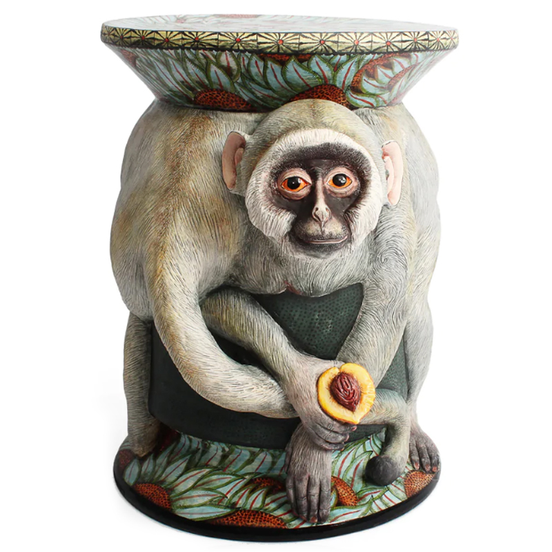 Табурет Обезьяна с фруктом ручная работа Monkey Side Table Серый в Омске | Loft Concept 