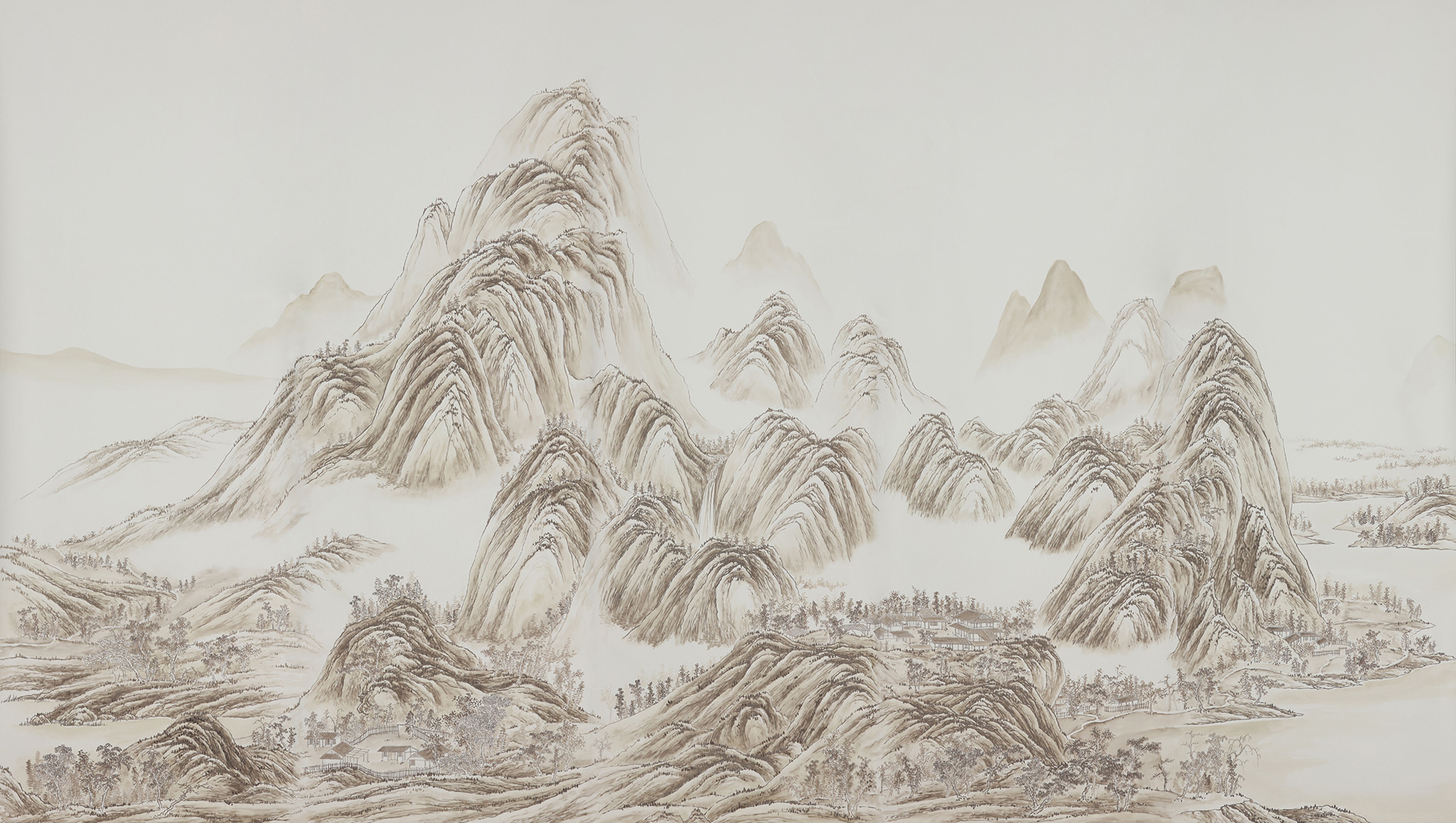 Обои ручная роспись A Thousand Li of Rivers and Mountains Special Colourway on Bleached White dyed silk 2 Обои ручная роспись A Thousand Li of Rivers and Mountains Special Colourway on Bleached White dyed silk 2 - постер Loft-Concept в Омске