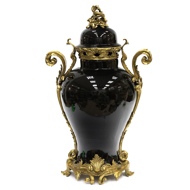 Большая ваза Selenia Black Vase Bronze Patterns Черный Бронза в Омске | Loft Concept 