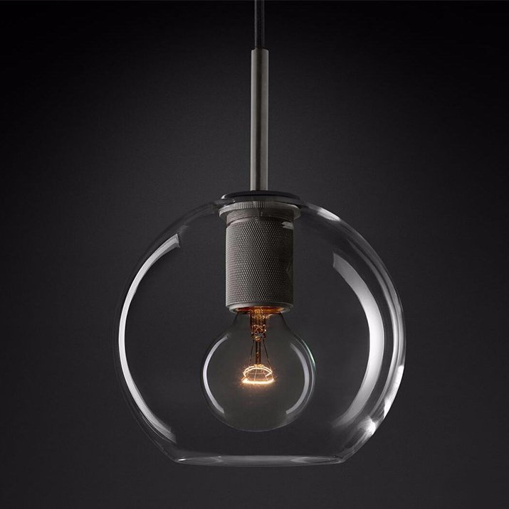 Подвесной светильник RH Utilitaire Globe Pendant Black Темная бронза Прозрачное Стекло в Омске | Loft Concept 