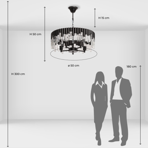 Люстра круглая из матового черного металла с подвесками из прозрачных стеклянных трубок Noir Tubes в Омске