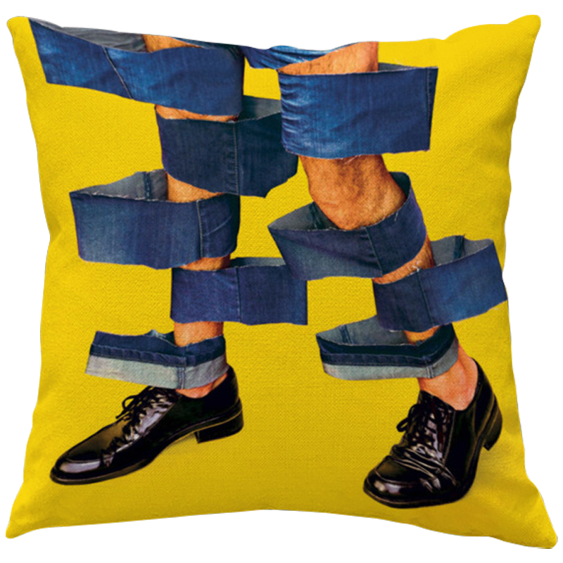 Декоративная подушка Seletti Cushion Jeans Желтый Синий Черный в Омске | Loft Concept 