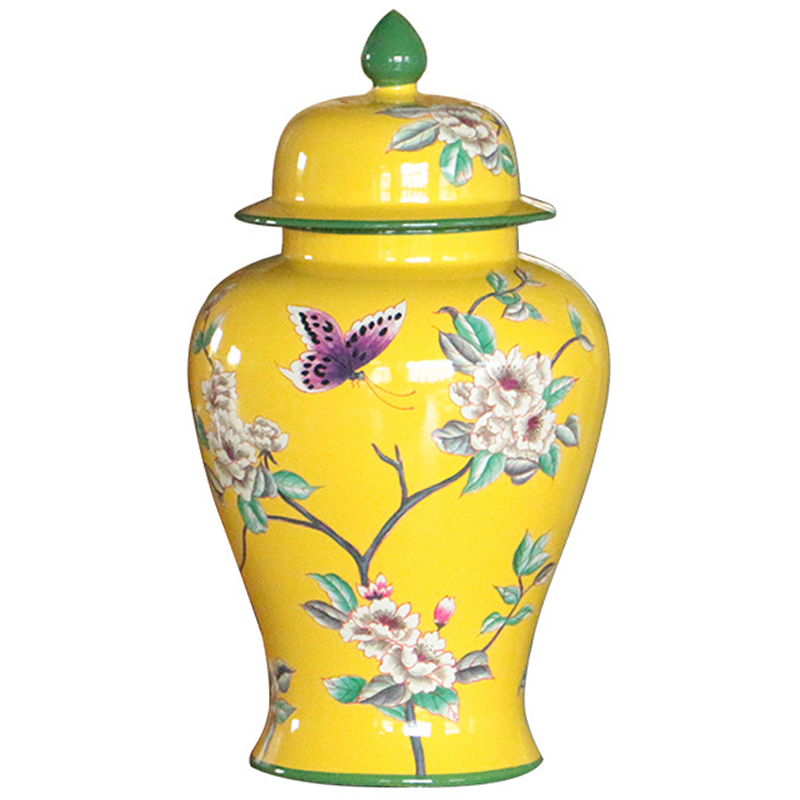 Ваза с крышкой Porcelain Yellow Garden Vase Желтый Зеленый в Омске | Loft Concept 