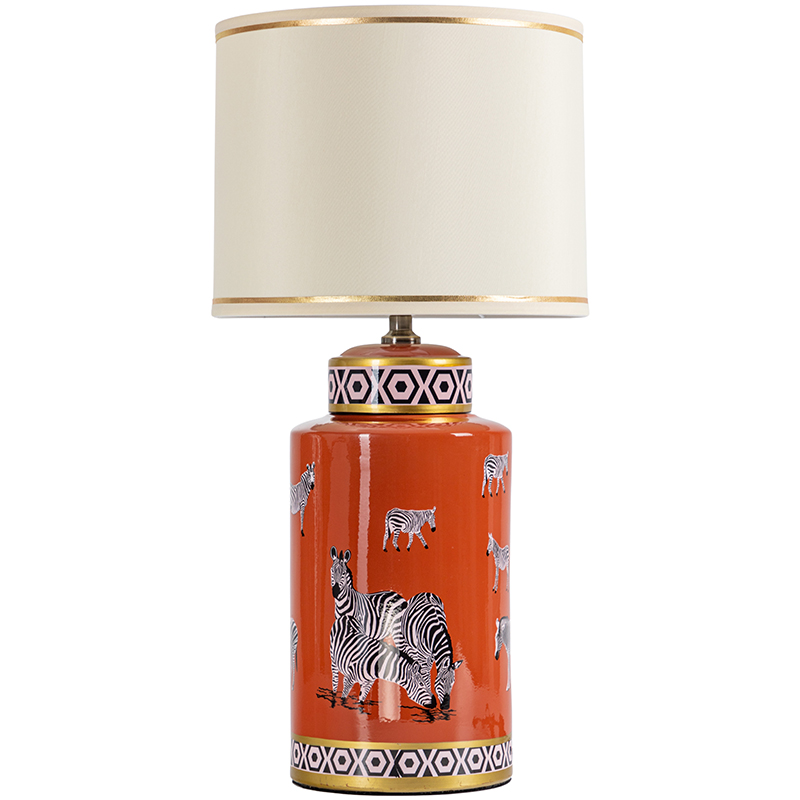 Настольная лампа Zebra Orange Lampshade Оранжевый Черно-белый Бежевый Золотой в Омске | Loft Concept 