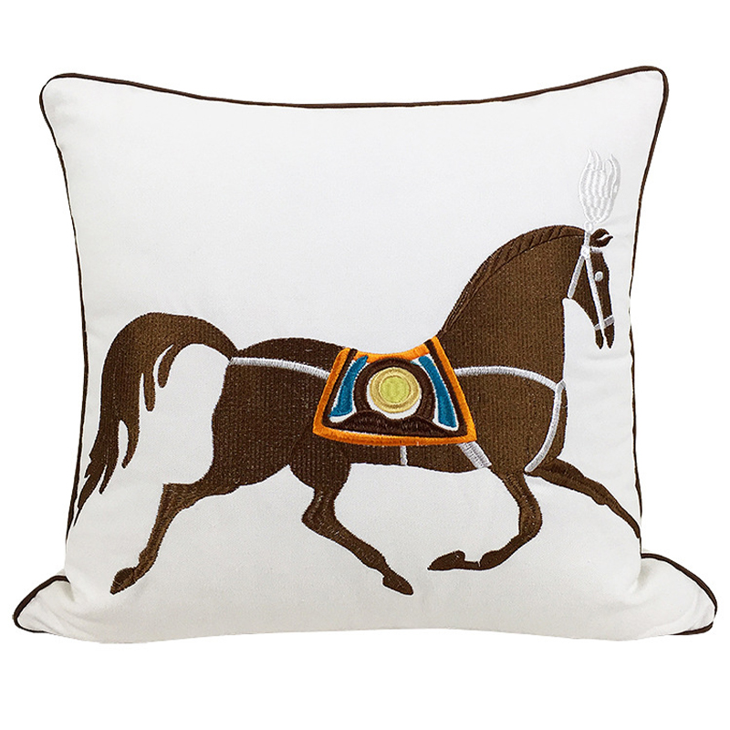 Декоративная подушка Hermes Horse Pillow Белый Коричневый Мульти в Омске | Loft Concept 