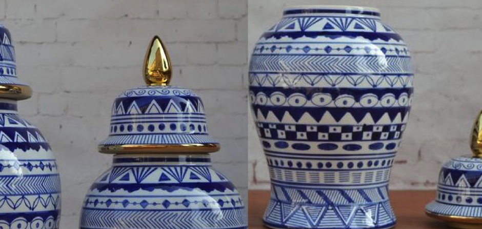 Китайская чайная ваза с крышкой Gold Bump - Loft-Concept в Омске