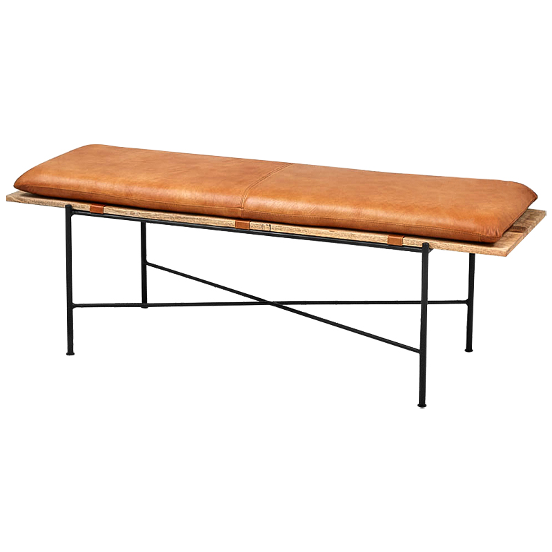 Банкетка Leather Metal Wood Bench Карамель Древесина Черный в Омске | Loft Concept 