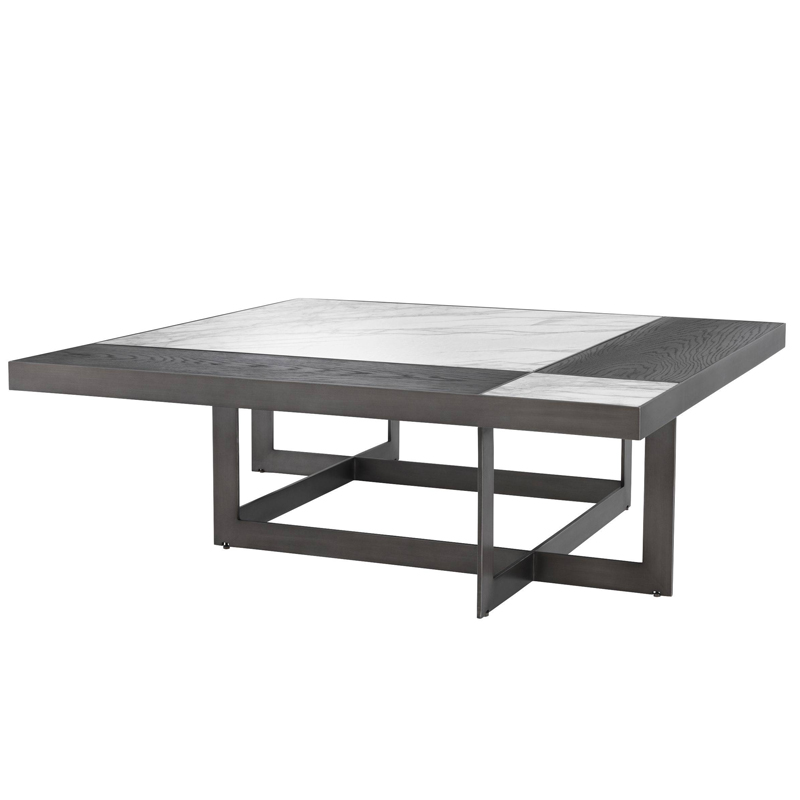 Кофейный стол Eichholtz Coffee Table Hermoza Мокко Белый Мрамор Bianco Темная бронза в Омске | Loft Concept 