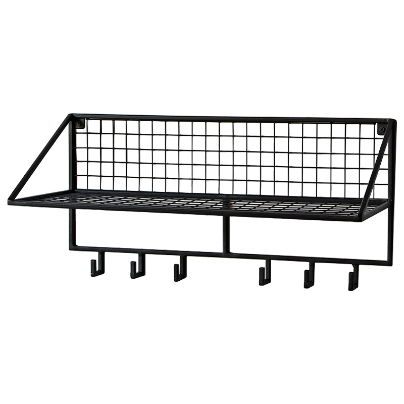 Вешалка с полкой Rhian Industrial Metal Rust Shelf Black S Черный в Омске | Loft Concept 