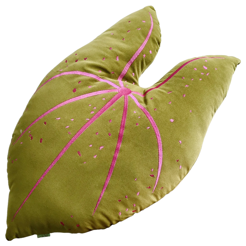 Декоративная подушка Botanical Cushion Caladium Зеленый смок Розовый в Омске | Loft Concept 