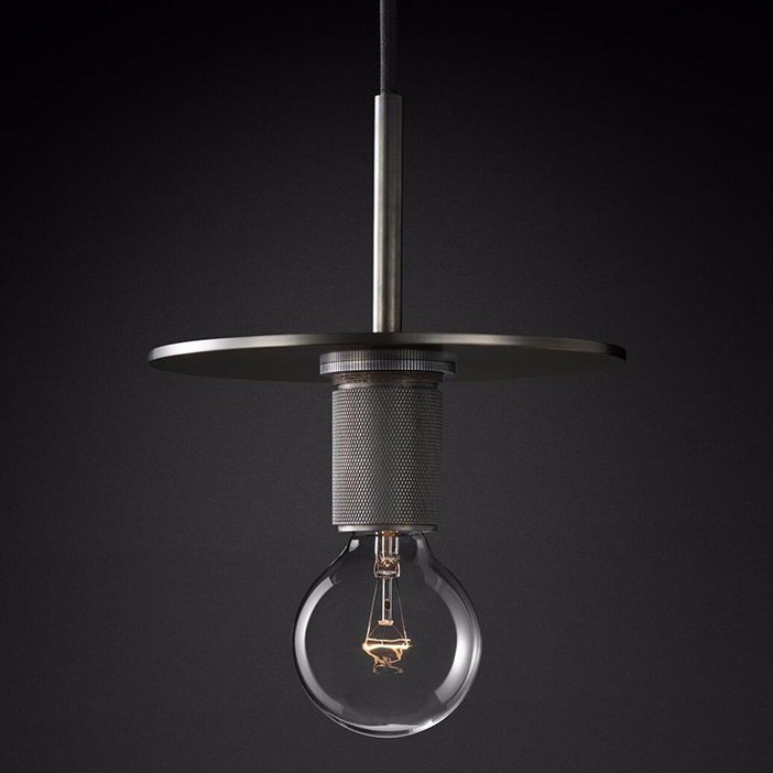 Подвесной светильник RH Utilitaire Disk Shade Pendant Black Темная бронза Прозрачное Стекло в Омске | Loft Concept 