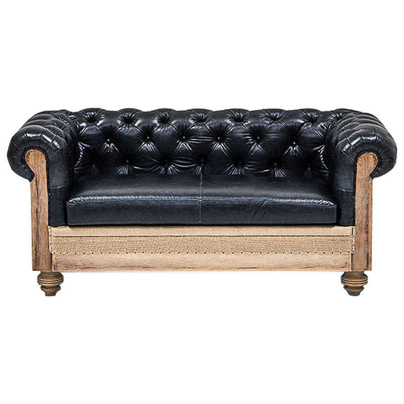 Диван Deconstructed Chesterfield Sofa double Black leather Черный Коричневый в Омске | Loft Concept 