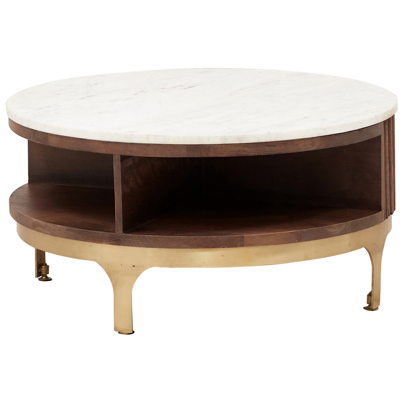 Круглый кофейный стол Sadie Round Coffee Table Белый Коричневый Латунь в Омске | Loft Concept 