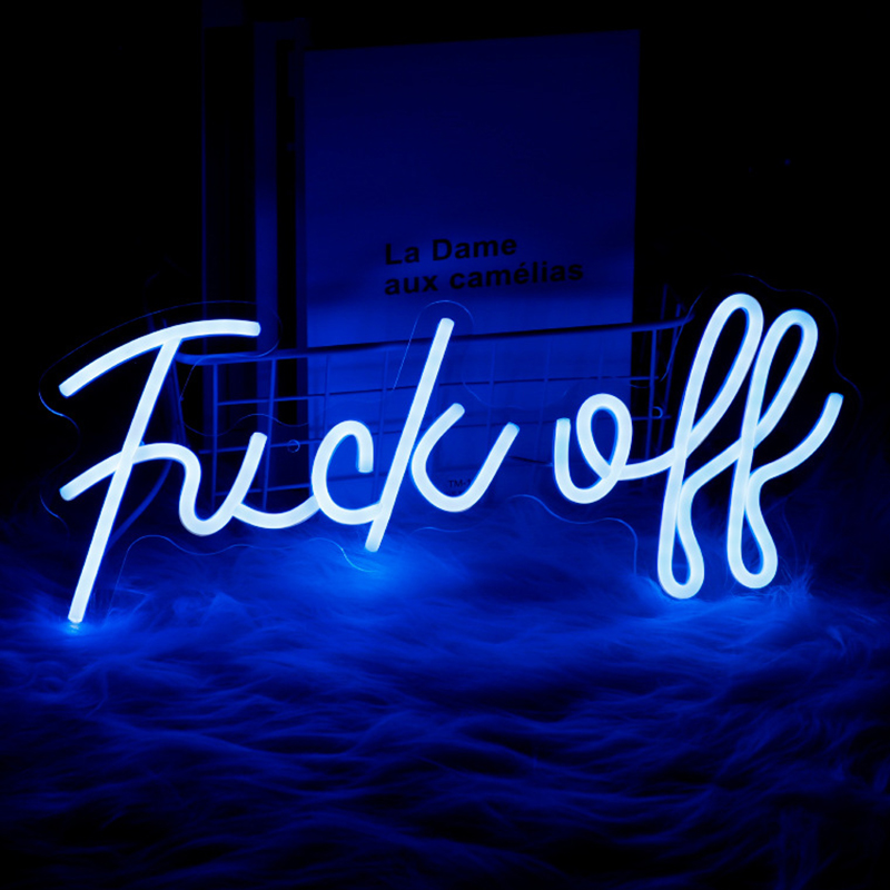 Неоновая настенная лампа Fuck Off Neon Wall Lamp Синий Синий в Омске | Loft Concept 