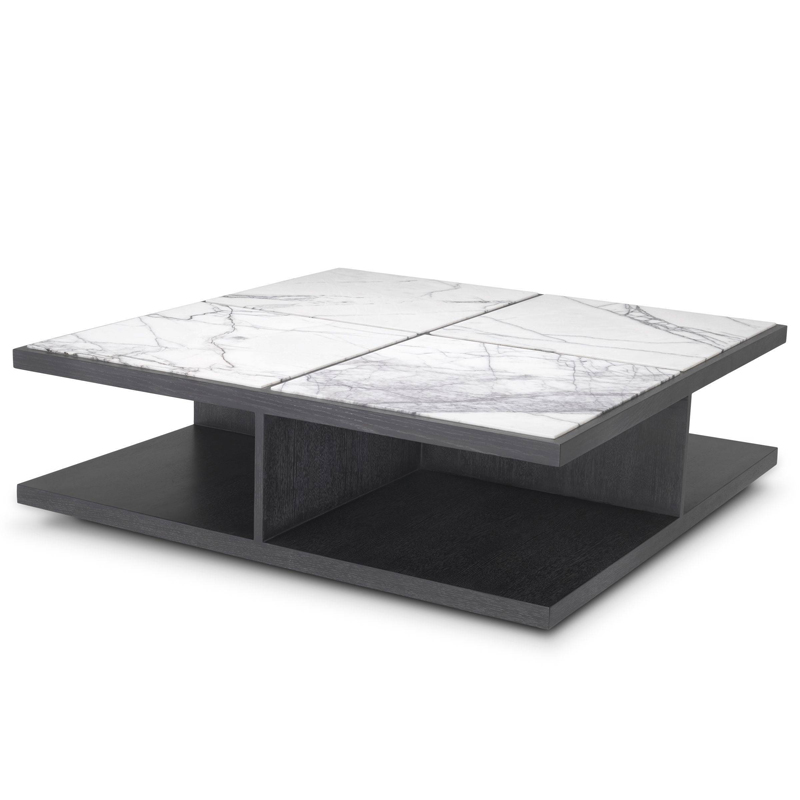 Кофейный стол Eichholtz Coffee Table Miguel Дерево Темно-Серый Белый Мрамор Bianco в Омске | Loft Concept 