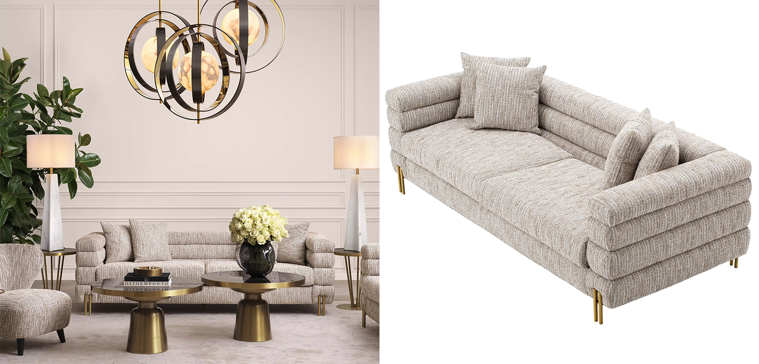 Диван Eichholtz Sofa York Бежево-серый Латунь - фото