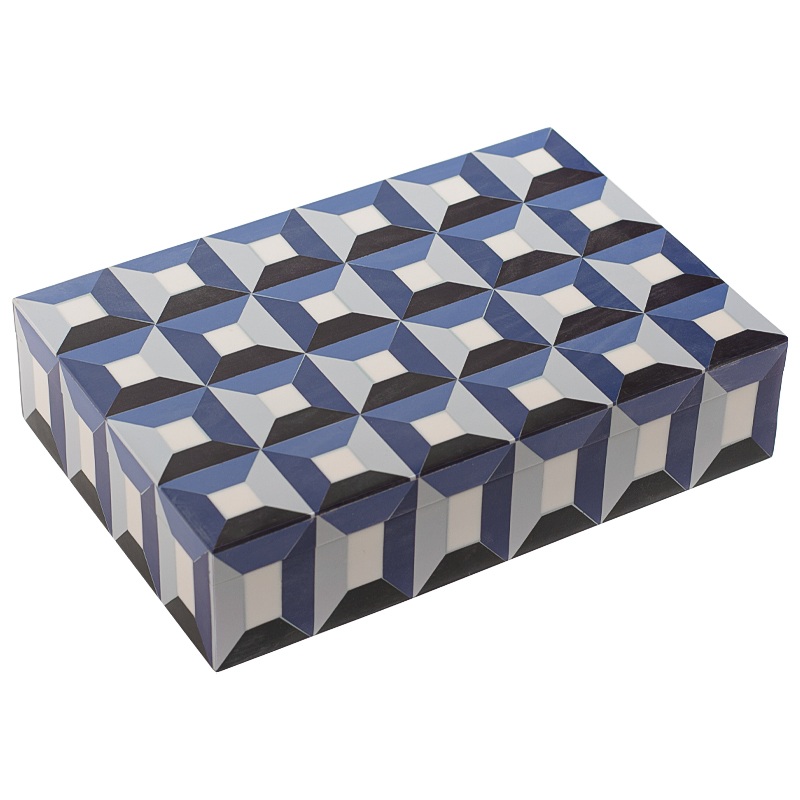 Шкатулка Squares Blue Bone Inlay Box Синий Белый Черный в Омске | Loft Concept 