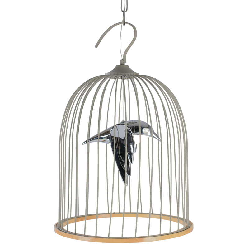 Подвесной светильник Bird in Cage Pendant Серый Хром Древесина в Омске | Loft Concept 