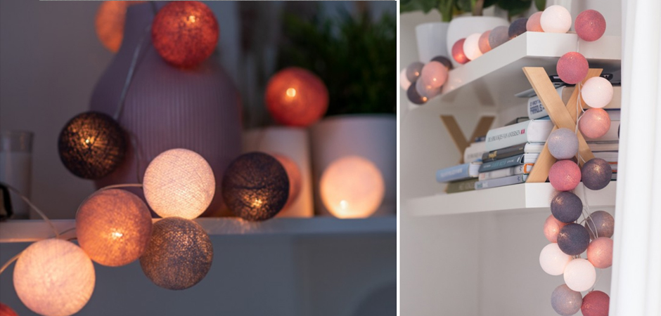 Гирлянда хлопковые фонарики Сotton Ball Dirty Rose - Loft-Concept в Омске