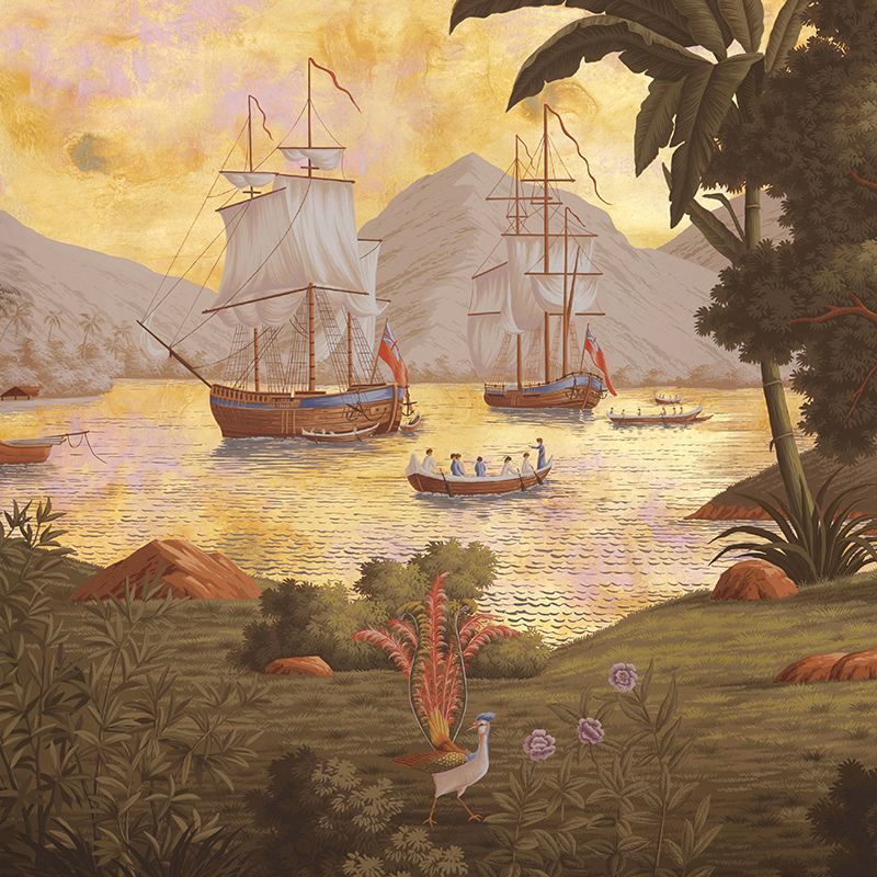 Обои ручная роспись Voyage of the Pacific Amarelo on Deep Rich Gold gilded paper with antiquing Обои ручная роспись Voyage of the Pacific Amarelo on Deep Rich Gold gilded paper with antiquing в Омске | Loft Concept
