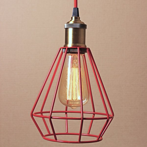 Подвесной светильник Wire Cage Pendant Punch Red Красный в Омске | Loft Concept 