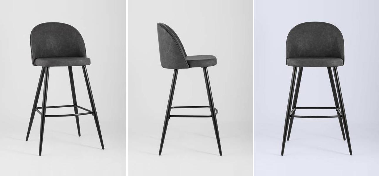 Барный Стул Винтажня Темно-Серая Экокожа - фото