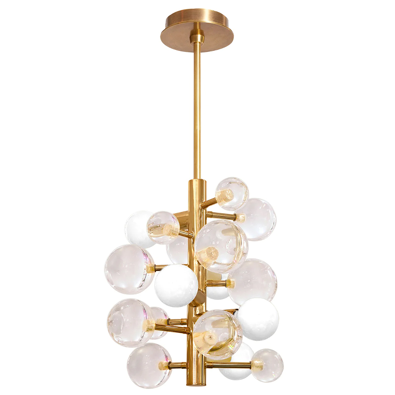 Светильник Jonathan Adler GLOBO FIVE-LIGHT CHANDELIER Clear Золотой Прозрачное Стекло Белый в Омске | Loft Concept 