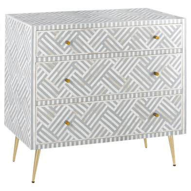 Комод инкрустация костью Gray Indian Bone Inlay 3 drawer Серый Белый Серый в Омске | Loft Concept 