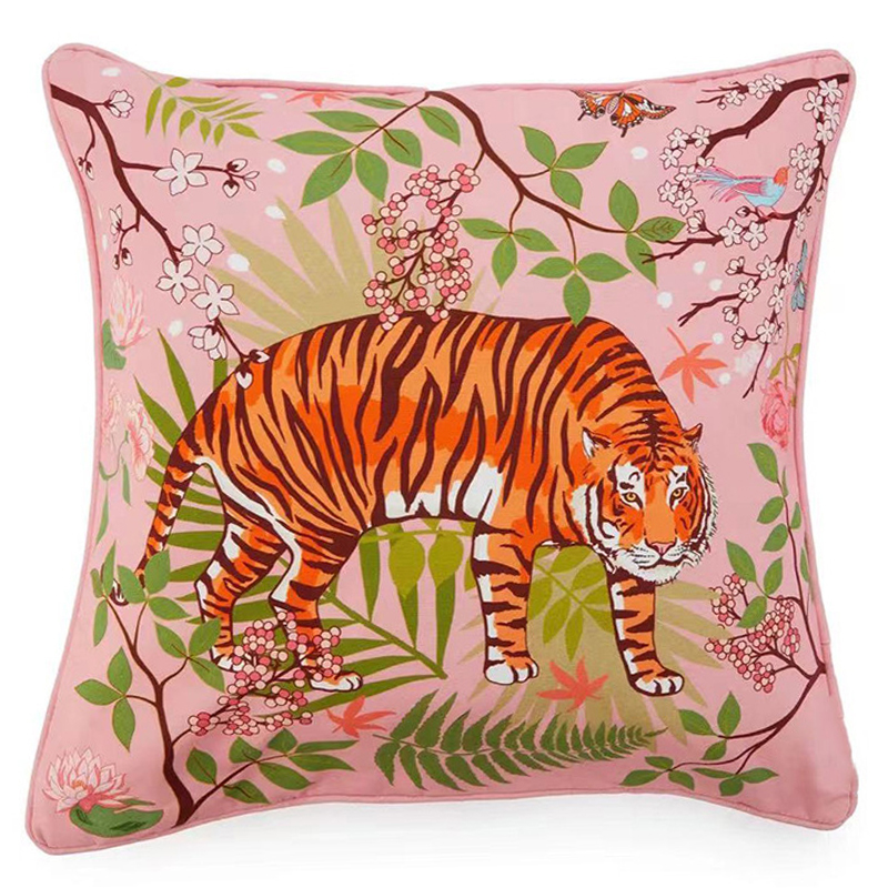 Декоративная подушка Tiger Pink Velvet Cushion Розовый Мульти в Омске | Loft Concept 