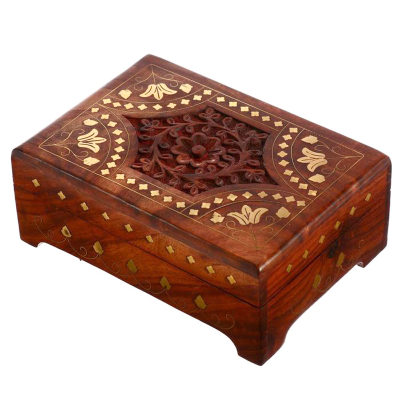 Шкатулка Fulari Indian Inlay Box Коричневый в Омске | Loft Concept 