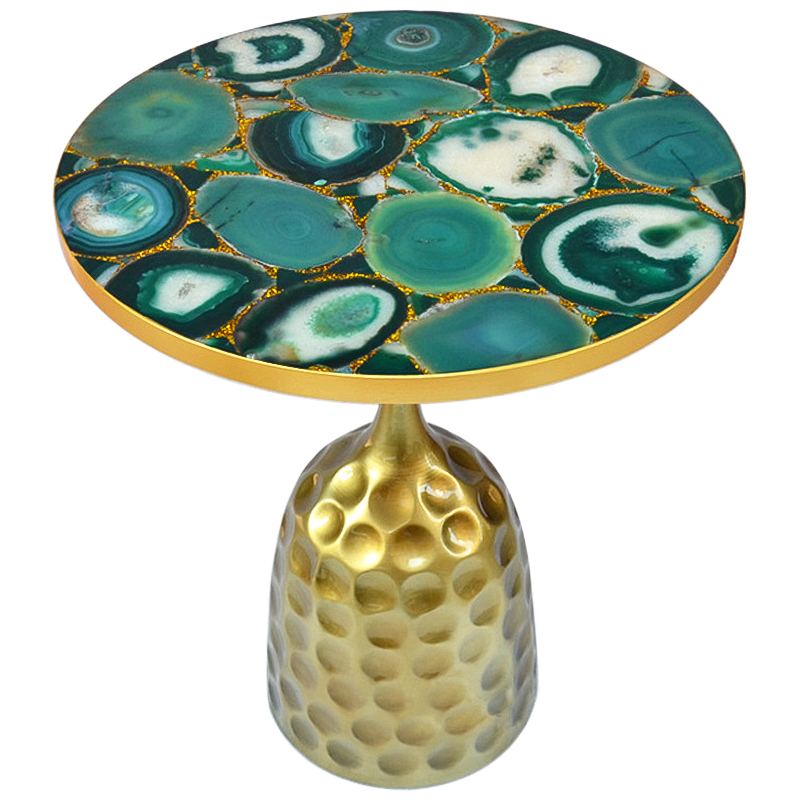 Приставной стол Cluster Surface Green Agate Side Table Зеленый Латунь Золотой в Омске | Loft Concept 