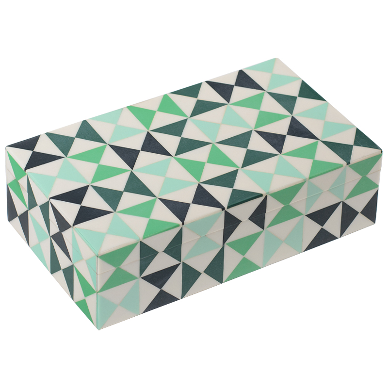 Шкатулка Small Triangles Green Bone Inlay Box Зеленый Белый Мятный в Омске | Loft Concept 