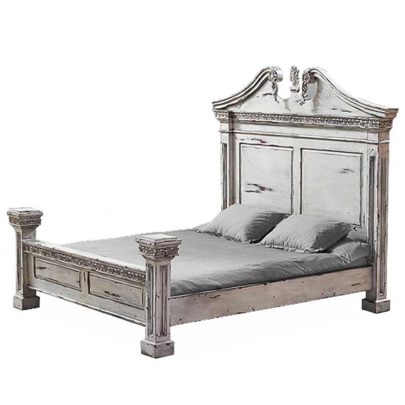 Кровать Gothic Style Bed White Белый винтажная патина   в Омске | Loft Concept 