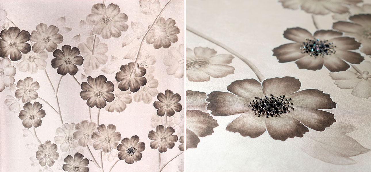 Обои ручная роспись Anemones in Light Special Colourway SC-236 on Tarnished Silver gilded silk - фото