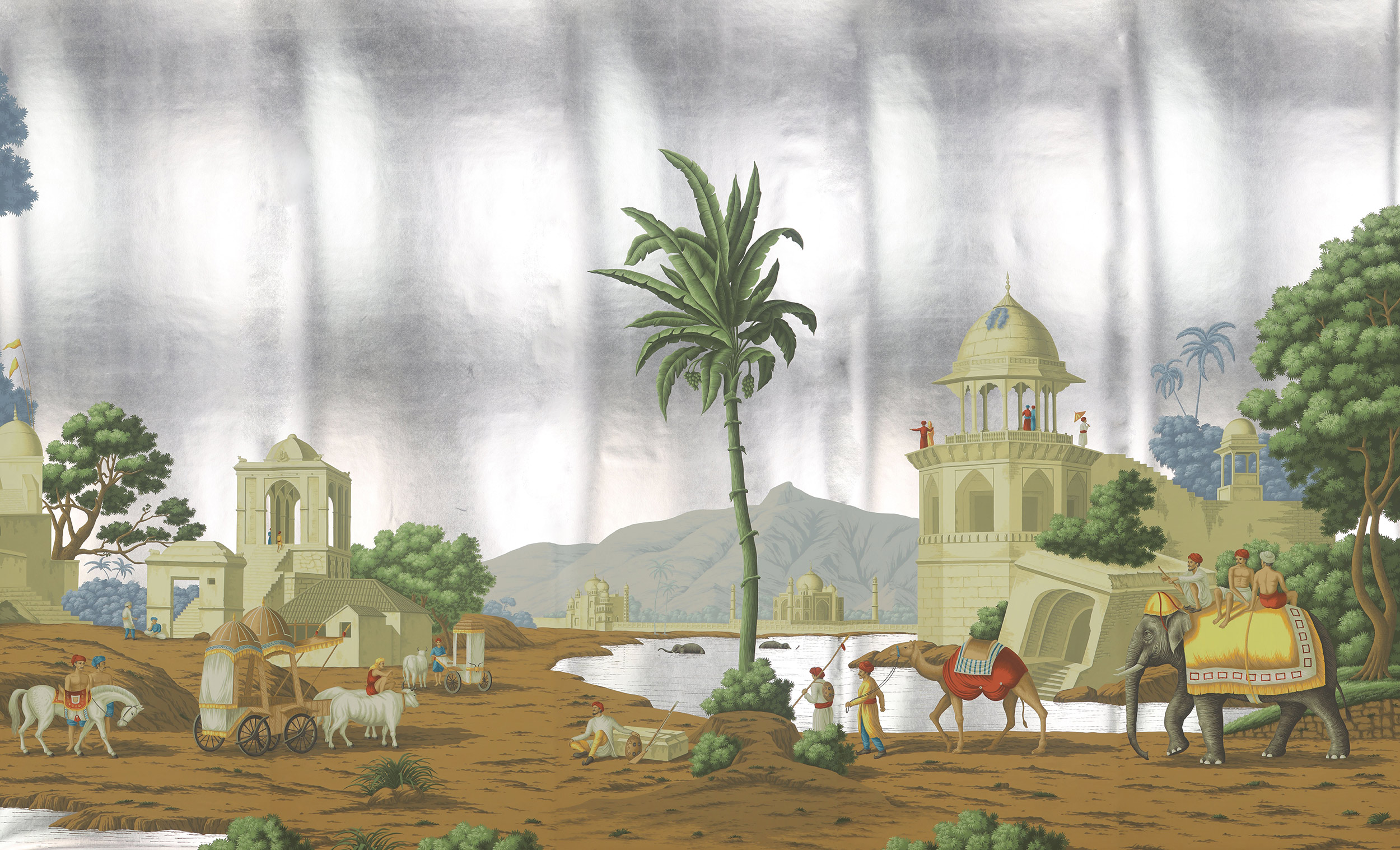 Обои ручная роспись Early Views of India Eden on Tarnished Silver gilded paper Обои ручная роспись Early Views of India Eden on Tarnished Silver gilded paper - постер Loft-Concept в Омске