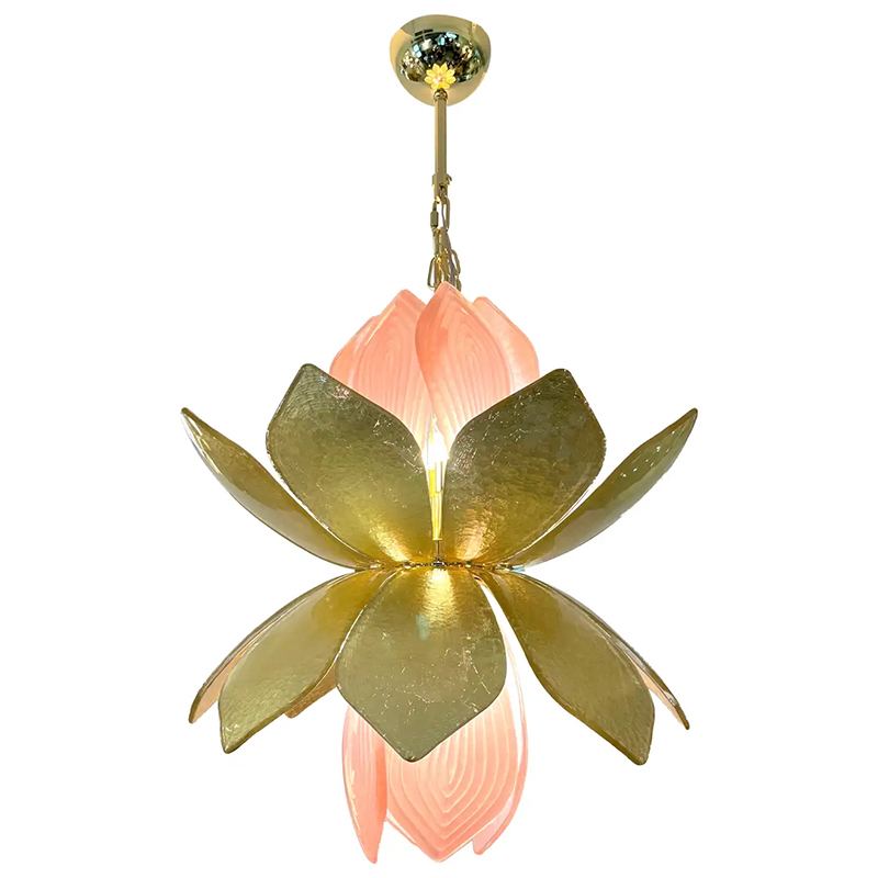 Люстра Contemporary Italian Brass Pink Gold Leaf Murano Glass Flower Chandelier Pendant Золотой Розовый Люстра Contemporary Italian Brass Pink Gold Leaf Murano Glass Flower Chandelier Pendant Золотой Розовый в Омске | Loft Concept