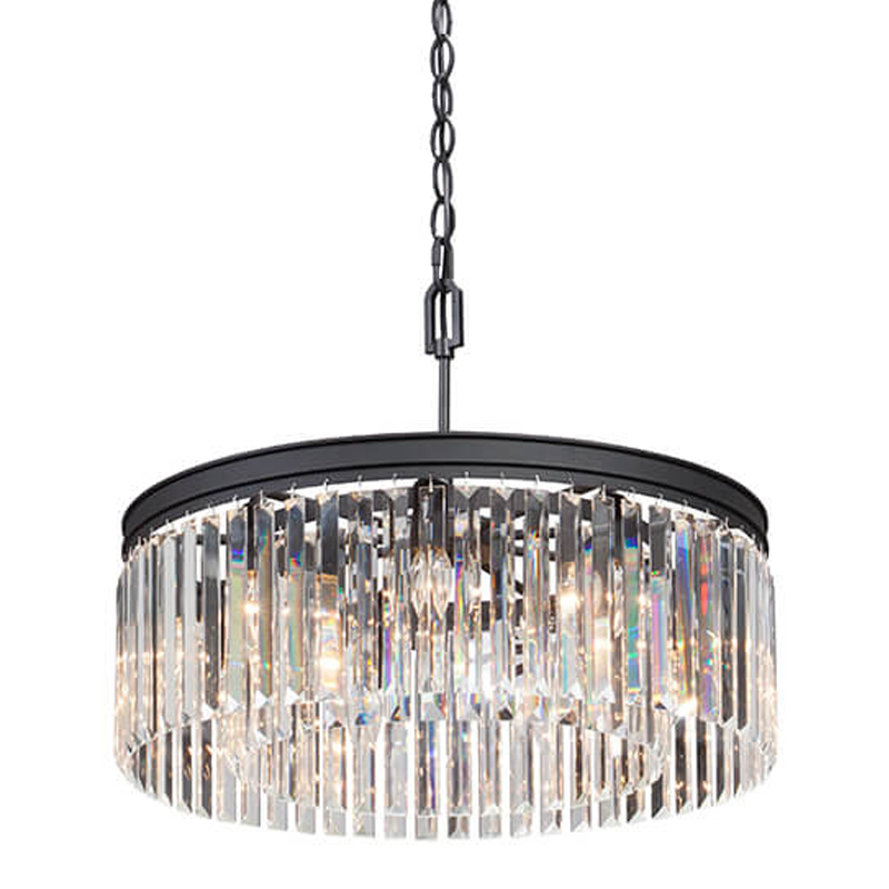 Люстра RH Rhys CLEAR GLASS Prism Round Chandelier прозрачное стекло 40 Черный матовый в Омске | Loft Concept 