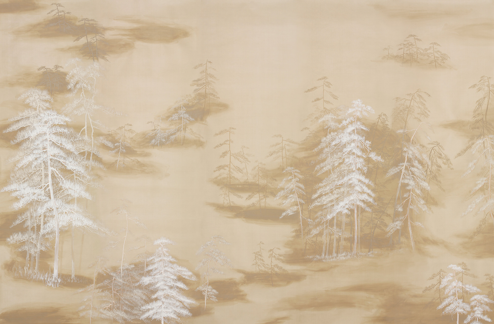 Обои ручная роспись Abstract Pines Original colourway on Stone Ochre dyed silk Обои ручная роспись Abstract Pines Original colourway on Stone Ochre dyed silk - постер Loft-Concept в Омске