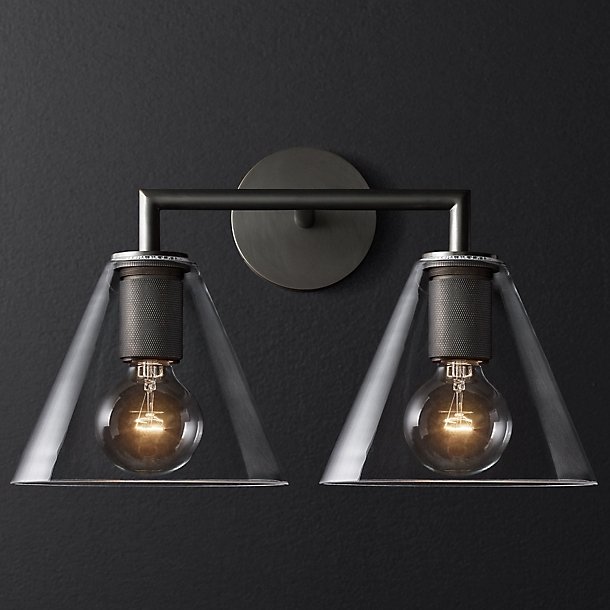 Бра RH Utilitaire Funnel Shade Double Sconce Black Прозрачное Стекло Темная бронза в Омске | Loft Concept 