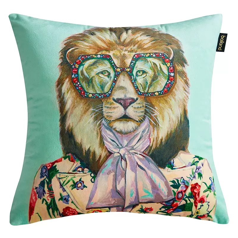 Декоративная подушка Стиль Gucci Leo Fashion Animals Cushion Mint Мятный Мульти в Омске | Loft Concept 