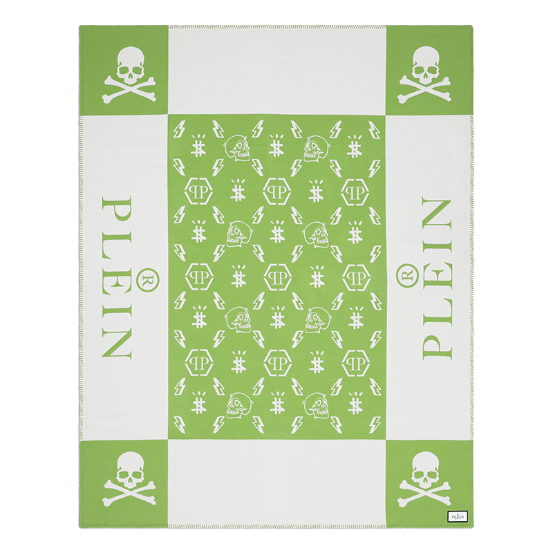 Плед Philipp Plein Plaid Cashmere Skul Green Зеленый Белый в Омске | Loft Concept 