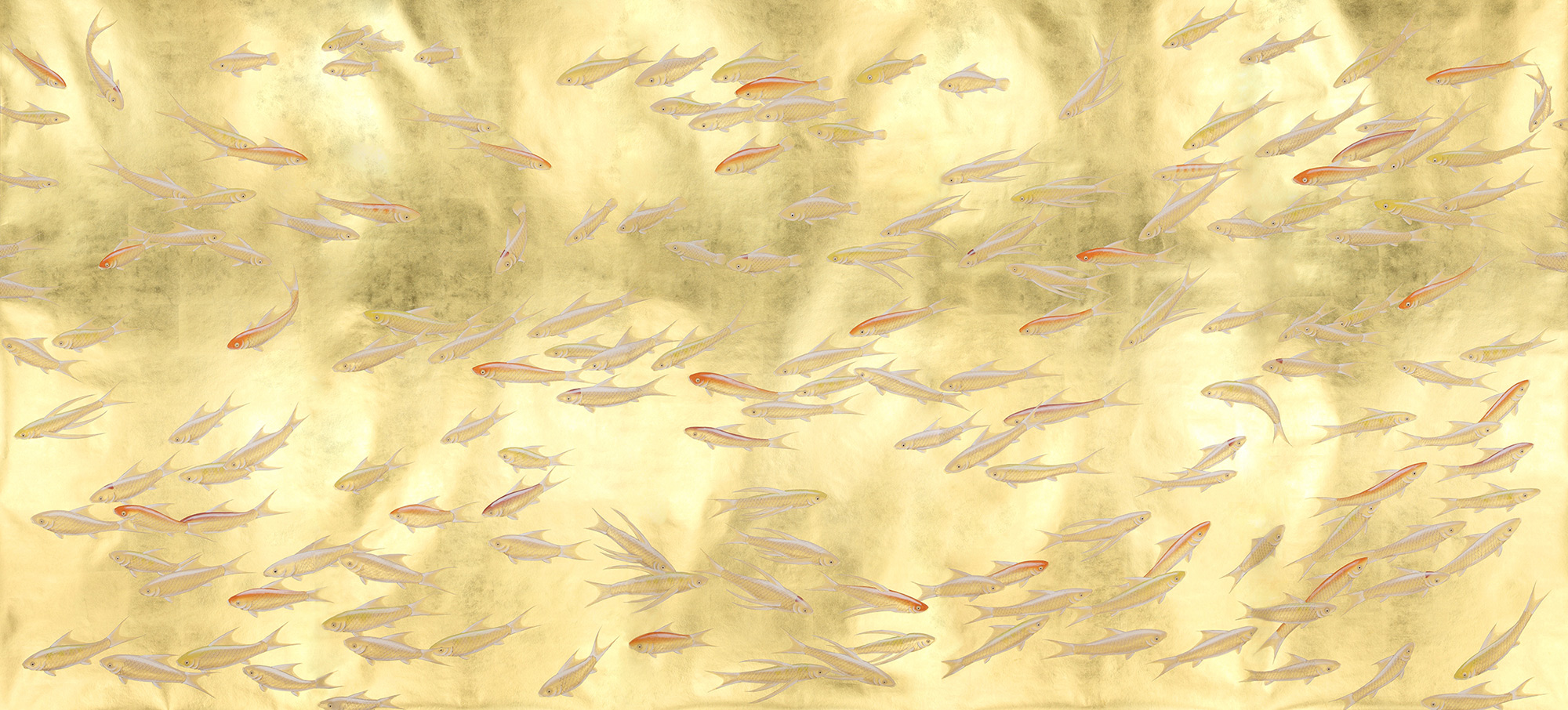 Обои ручная роспись Fishes Koi on Deep Rich Gold gilded paper Обои ручная роспись Fishes Koi on Deep Rich Gold gilded paper - постер Loft-Concept в Омске