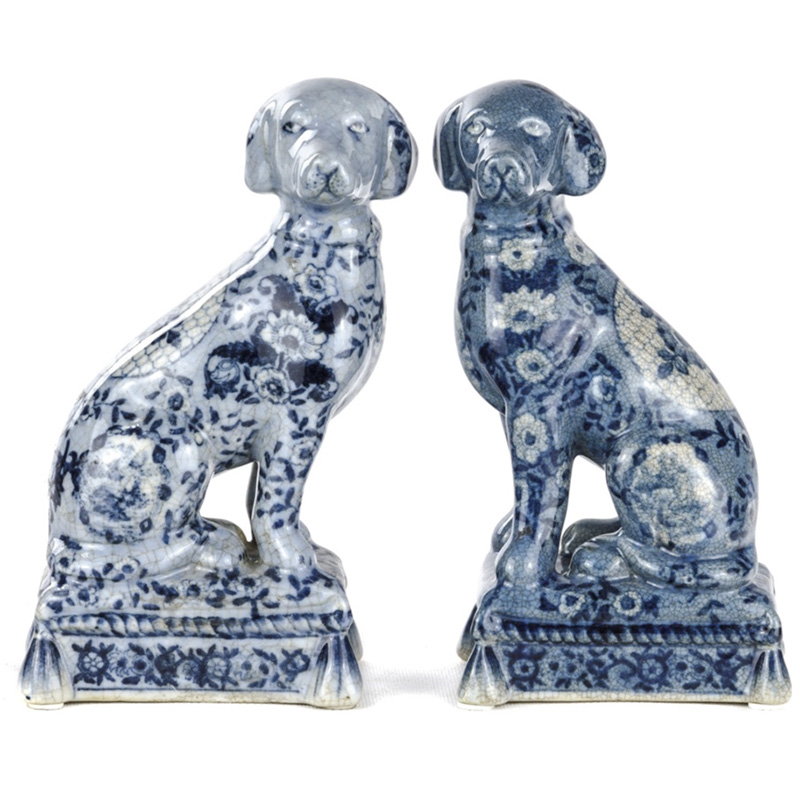 Статуэтки Oriental Blue & White Ornament Dogs набор из 2-х штук Белый Синий в Омске | Loft Concept 