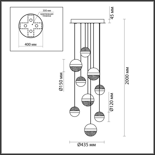 Люстра каскадная с 9-ю подвесами бронза и никель Peggy Futura lamp в Омске