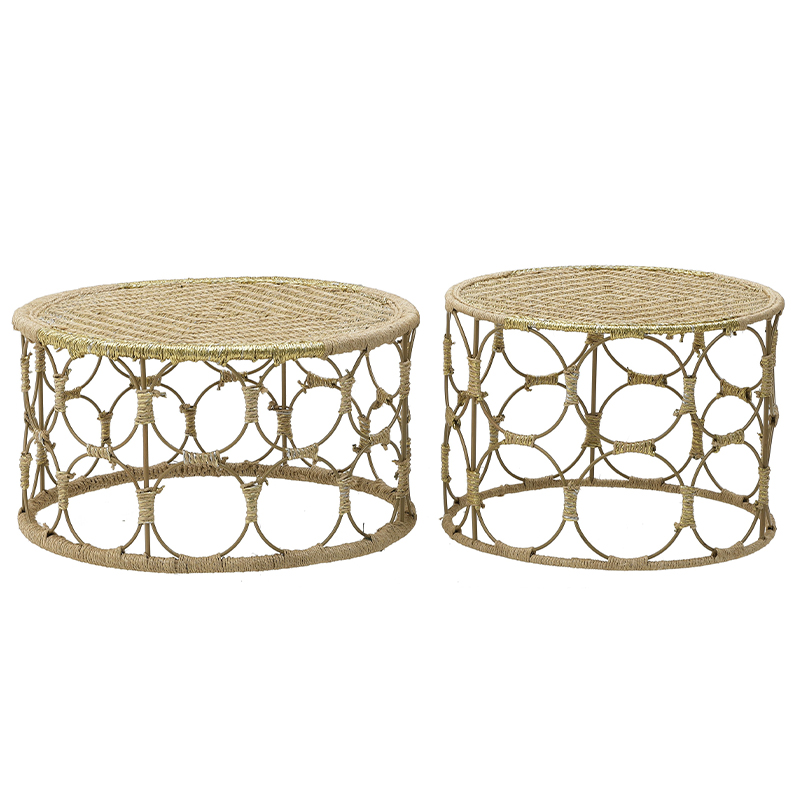 Комплект кофейных столиков Jute Metal Coffee Tables Золотой Бежевый в Омске | Loft Concept 