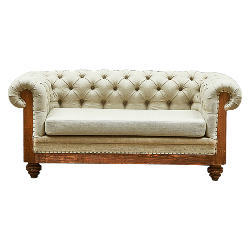 Диван Deconstructed Chesterfield Sofa double Ivory Linen ivory ( слоновая кость ) Коричневый в Омске | Loft Concept 